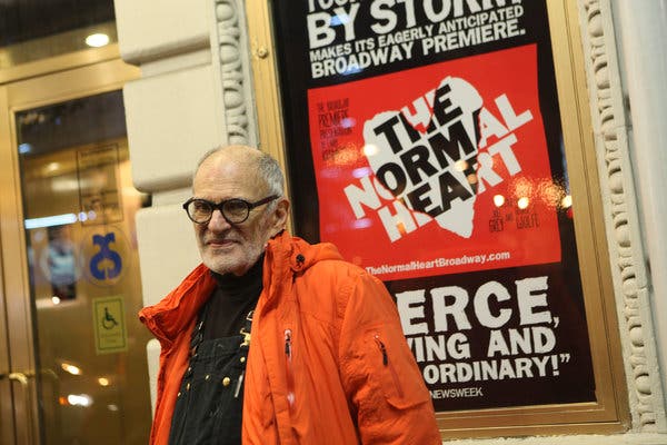 Mr. Kramer in 2011 in front of the John Golden Theater in New York, where his 1985 play, “The Normal Heart,” returned to the stage to powerful effect.